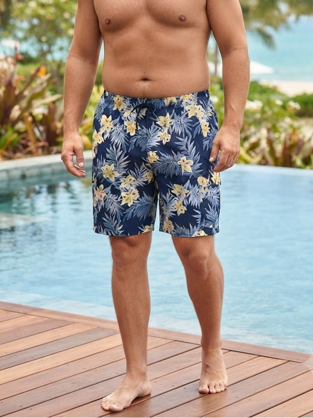Take 50% OFF-Cherokee Men’s Navy Floral Elastic-Waist Shorts, Size-XXL